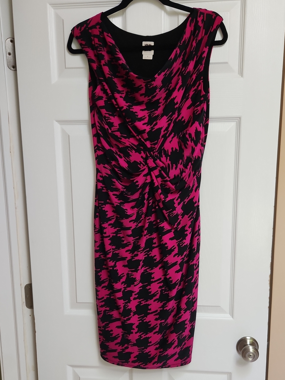 Anne Klein Pink and Black Ruched Sheath Midi Dress
